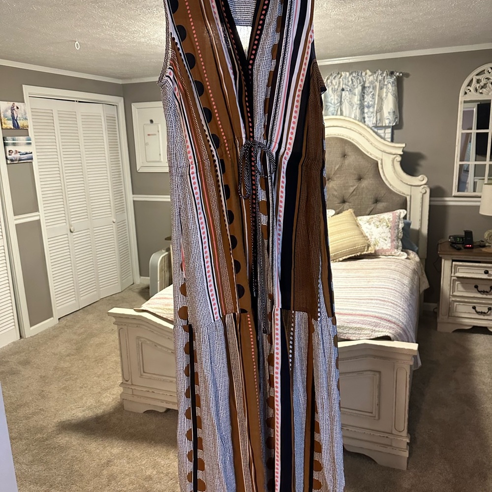 Maeve Striped Maxi Dress in Olive, White & Black - Picture 3 of 5